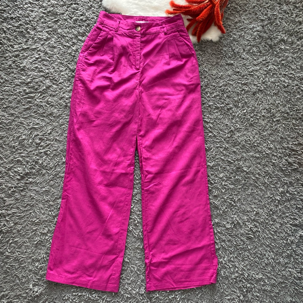Patricia Foster Vibrant Fuchsia Linen Trousers